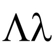 Black lambda symbol icon with name. greek alphabet letter