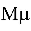 Black mu symbol icon with name. greek alphabet letter