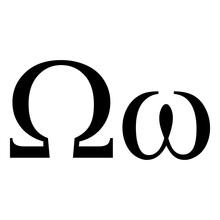 Black Omega Symbol Icon With Name. Greek Alphabet Letter