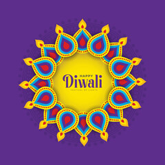 Wall Mural - Diwali Festival Background with Round Floral Ornament - Diwali Background Template with Floral Ornate