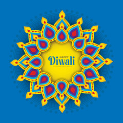 Wall Mural - Diwali Festival Background with Round Floral Ornament - Diwali Background Template with Floral Ornate