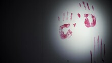 Bloody Handprints On The Wall In The Dark