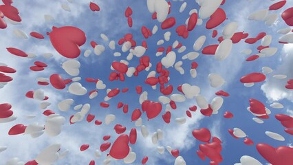 Wall Mural - Heart Balloons rising up to the sky 3D animation.