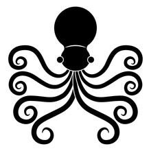 Stylized Octopus. Black And White Negative Silhouette. Ancient Greek Animal Design. Symmetrical Marine Emblem.