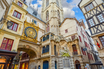 Wall Mural - The Gros Horloge, the medieval astronomical clock on the main street of Rouen France	