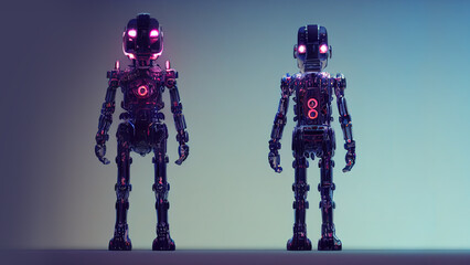 3d rendering. Robot. Metal and glowing lines. Futuristic children. Artificial intelligence.