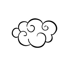 Wall Mural - Vector black and white abstract hand-drawn ornate cloud. Tattoo style. Vector illustration in outlines isolated on white.