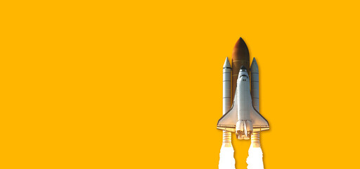 Wall Mural - space shuttle isolated on yellow background. elements of this image furnished by nasa.