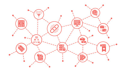 Canvas Print - SEO business infographic with thin line icons. Bookmark, Hosting, Hyperlink, Advertisement, Data Transfer illustration design template.