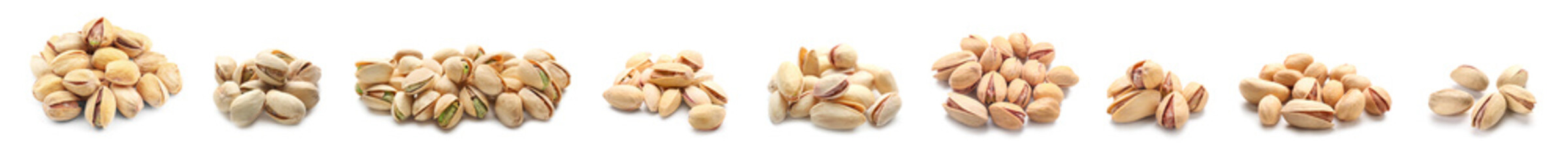 Set of tasty pistachios isolated on white