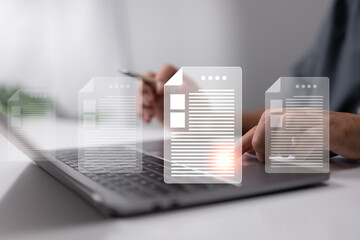 Aufkleber - Future business contract signature, digital papers, paperless office.