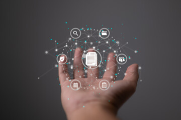 Leinwandbilder - Business Internet Technology Privacy and Data Protection Concept. Document management data system containing a document icon. Management system for company data.