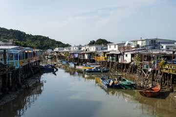 Sticker - Mid autumn festival lantern in Tai O fishing village at night