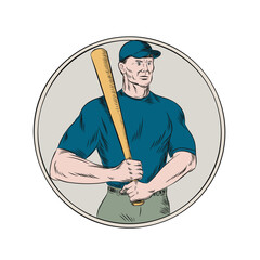 Poster - Baseball Player Batter Holding Bat Etching