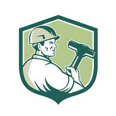 Wall Mural - Demolition Worker Sledgehammer Shield Retro