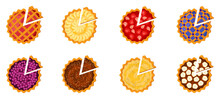 A Set Of Cakes And Pies.Fresh Pastries Top View With Different Flavors And Fillings.Vector Illustration.