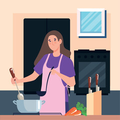 Sticker - woman cooking with fresh carrots