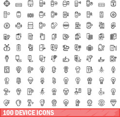 Sticker - 100 device icons set. Outline illustration of 100 device icons vector set isolated on white background