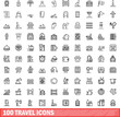 © ylivdesign - 100 travel icons set. Outline illustration of 100 travel icons vector set isolated on white background