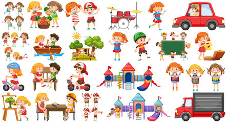 Wall Mural - set of children doing different activities