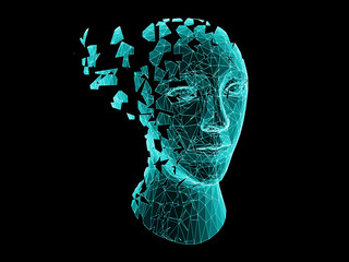 Wall Mural - Three-dimensional human head isolated on black background. 3D illustration.