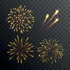 Wall Mural - Set of vector transparent gold fireworks - celebration decorative effects