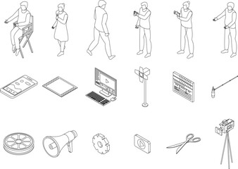 Poster - Clip maker icons set. Isometric set of clip maker vector icons outline thin lne isolated on white