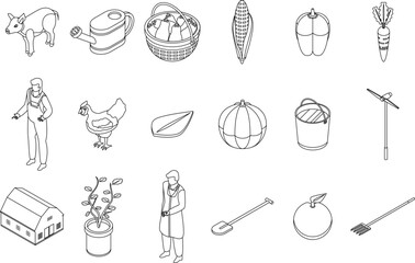 Wall Mural - agronomist icons set. Isometric set of agronomist vector icons outline thin lne isolated on white