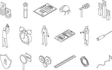 Wall Mural - testing software icons set. isometric set of testing software vector icons outline thin lne isolated