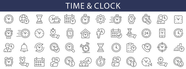 Wall Mural - time thin line icons set. time and clock editable stroke icons. stopwatch symbol. vector