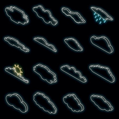 Wall Mural - cloud icons set. isometric set of cloud vector icons neon color on black