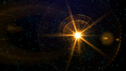 Digital orange planet of Earth, 3D animation