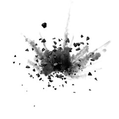 exploding debris and rubble bomb blast overlay, transparent background png