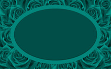 Green Oval Frame On Green Roses Flower Background, Card, Name Card, Banner, Template, Decor, Copy Space