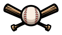 Baseball Logo, Crossed Wooden Bats And Ball. Sports Equipment. Sport Games. Emblem, Badge.