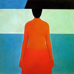 Fototapete - Art in the style of Suprematism. A woman in a swimming pool. 