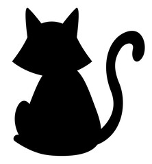 Canvas Print - Black cat illustration. Flat black adorable black cat illustration, isolated on white background. Kitten cartoon sketch clip art, for your design projects.