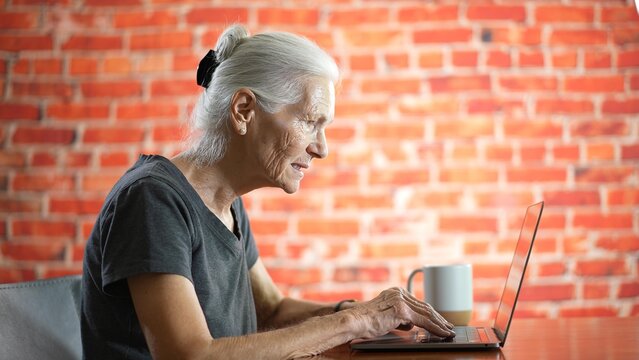 Caucasian elderly senior 60s, 70s business woman with laptop working problems with payment computer breakdown error losing feeling frustrated bad news letter low battery feeling stress trouble