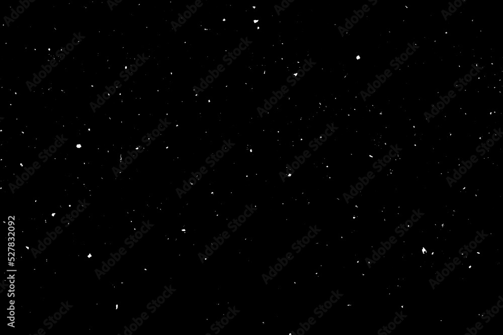 Chaotic white star bokeh on a isolated black background. falling blurry ...