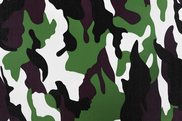 Wall Mural - Green black camouflage pattern fabric background texture. military and hunting clothes