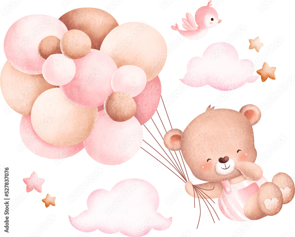 Cute teddy bear and balloons Stock Illustration | Adobe Stock