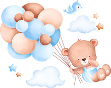 Cute Teddy Bear And Balloons