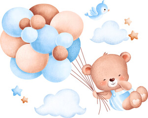 cute teddy bear and balloons