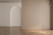 © leymandesign - Minimalist empty room with  beige and white backgrounds, concrete floor, sun ray, cozy home, indoor plant. Copy space area for office and living rooms. 3d rendering