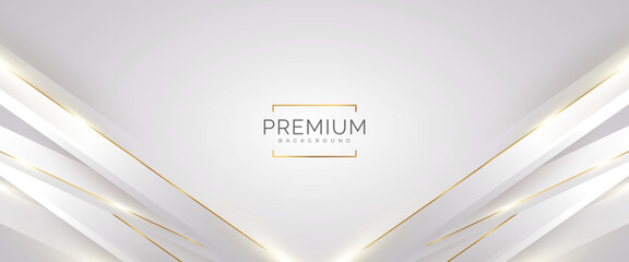 Luxury White and Gold Background with Golden Lines and Paper Cut Style. Premium Gray and Gold Background for Award, Nomination, Ceremony, Formal Invitation or Certificate Design