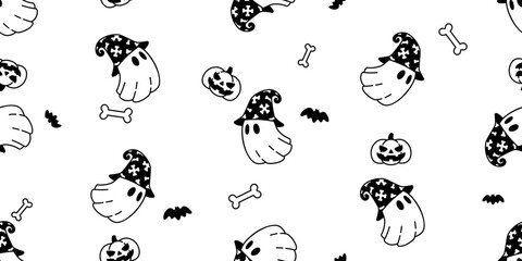 Wall Mural - Ghost seamless pattern spooky Halloween vector tile background repeat wallpaper scarf isolated cartoon devil evil gift wrapping paper doodle illustration design