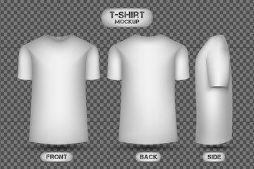 Wall Mural - plain white t-shirt design, with front, back and side view, 3d style t-shirt mockup vector