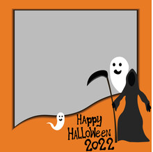 Halloween Photo Frame Orange Black Grim Reaper Illustration Picture Border Memo Drawing Halloween Theme Ghost Gream Reaper Halloween 2022