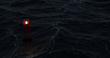 Sea Storm, Signal Buoy With Light, Ocean Wallpaper Background, 3D Rendering.