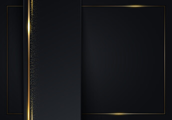 Wall Mural - Abstract luxury template black stripes with gold lines frame and glitter on dark background